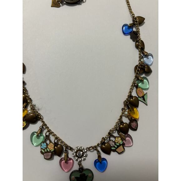 VIntage Glass Works Studio Whimsical Heart Charms Necklace Enamel & Molded Glass - Picture 5 of 11